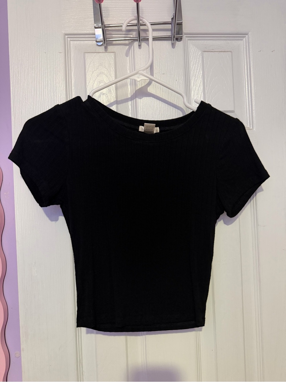 Bozzolo Black Ribbed Short Sleeve Crop Top